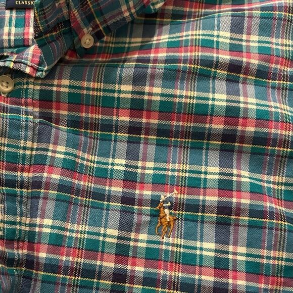 Ralph Lauren Classic Fit Plaid Cotton Red Green Multicolor Oxford Shirt Medium - Picture 5 of 6